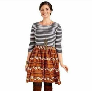 Matilda Jane Winsome Striped Floral Print Blue & Brown Dress Women's Size Large